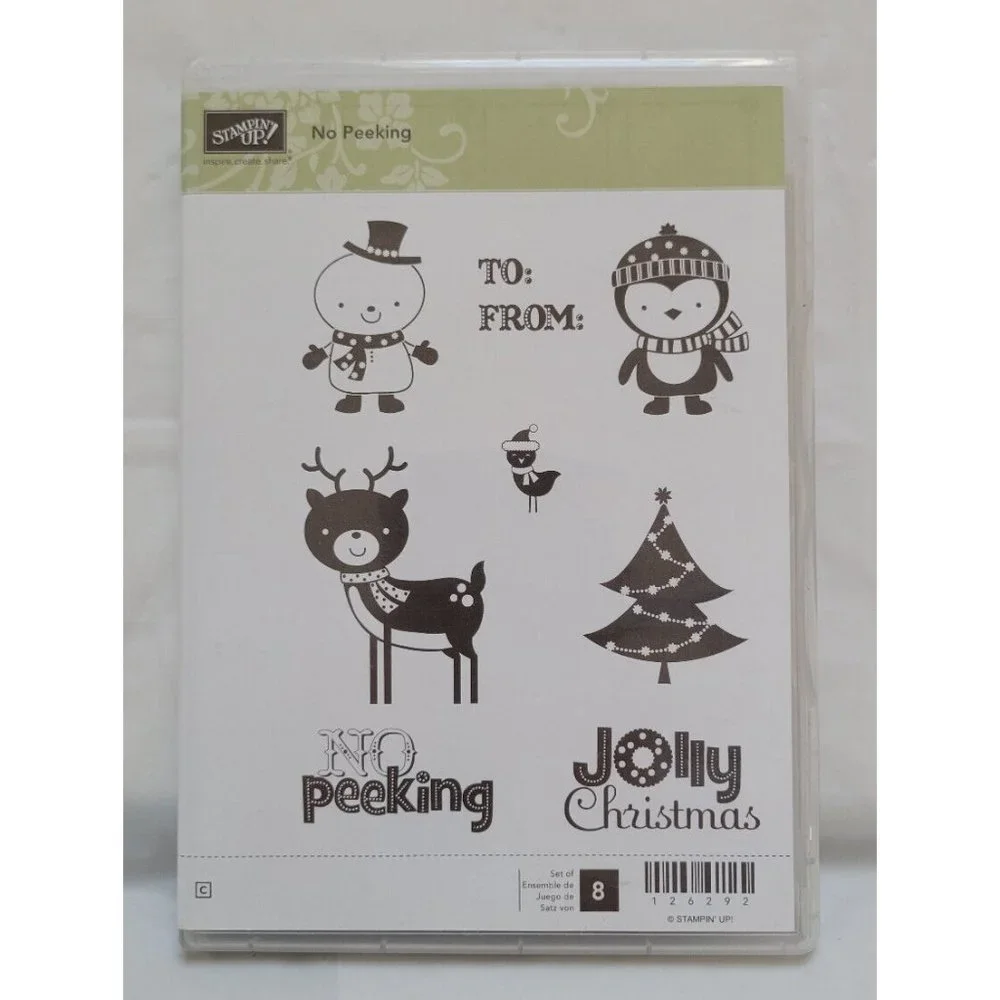 Stampin' Up! No Peeking Set - 8 Rubber Stamps and 3 Matching Christmas Ornaments - Picture 2 of 13